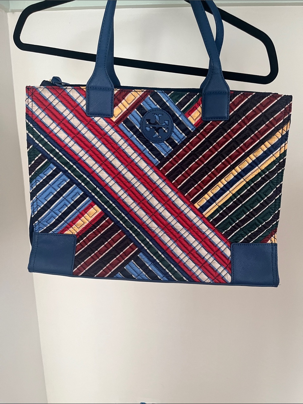 Tory Burch Ella tote quilted stripe multicolor nylon